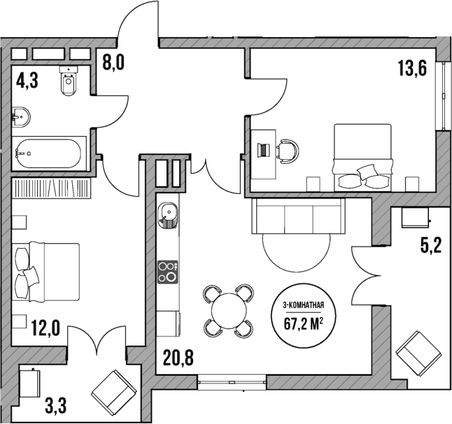 Продается 3-комн. квартира, 58.7 м²