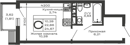 Планировка 22.86 м²