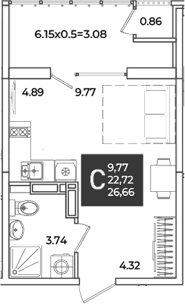 Планировка 22.72 м²