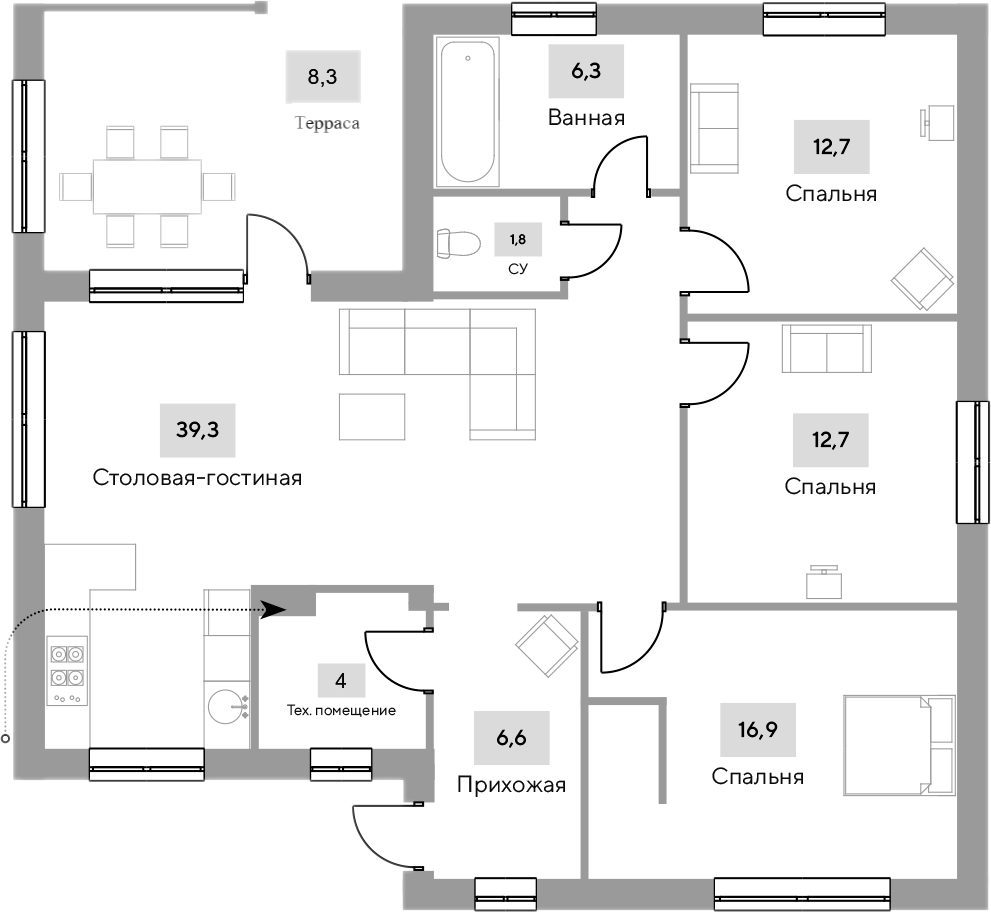 Планировка 100.3 м²
