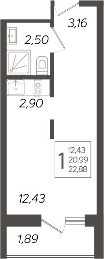 Планировка 20.99 м²