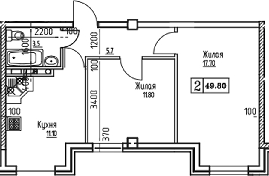 Планировка 49.76 м²