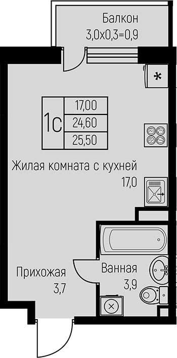 Студия · 24.6 м²