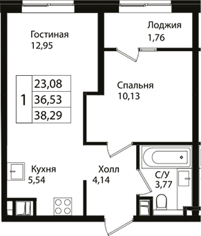 Планировка 36.4 м²