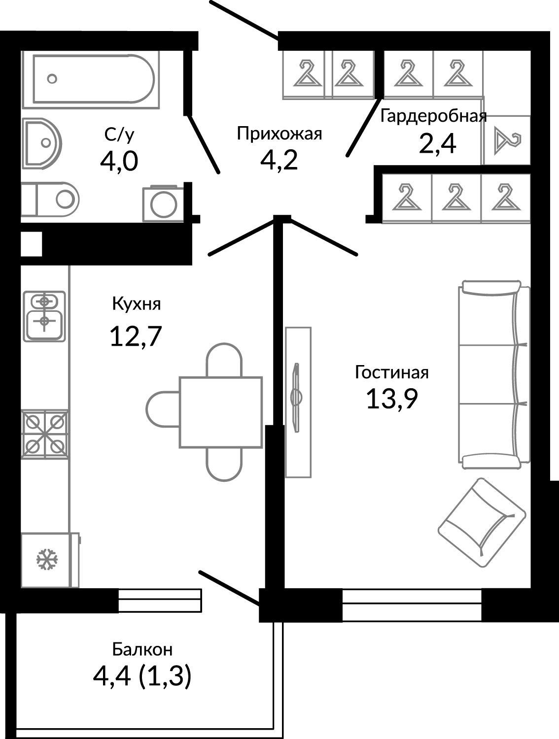 Планировка 38.8 м²