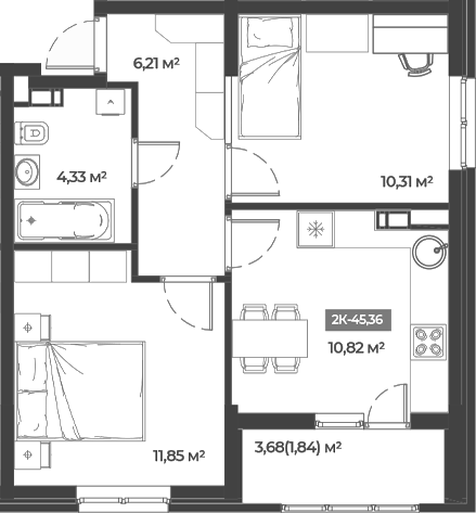 Продается 2-комн. квартира, 43.52 м²