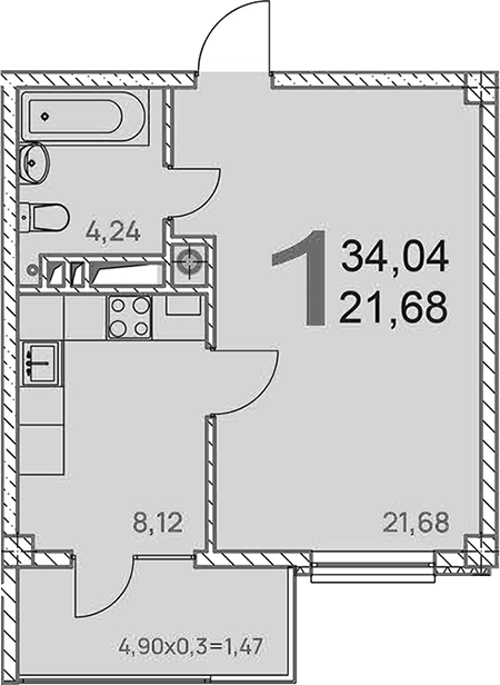 Планировка 32.57 м²