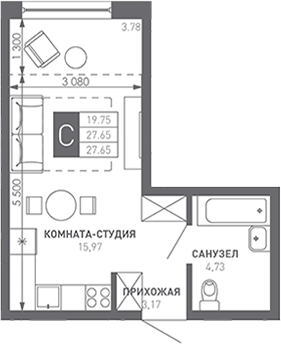 Планировка 27.65 м²