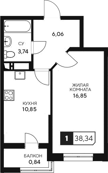 Планировка 37.5 м²