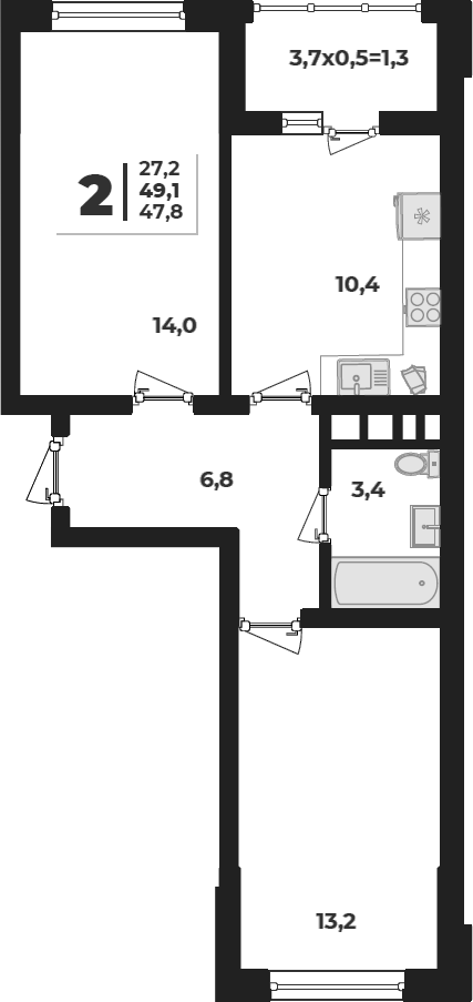 Планировка 47.8 м²