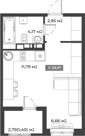 Продается 1-комн. квартира, 25.57 м²