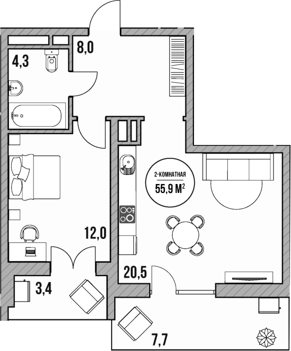Продается 2-комн. квартира, 44.8 м²
