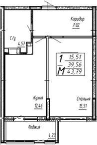 Планировка 39.45 м²