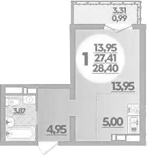 Студия · 27.41 м²