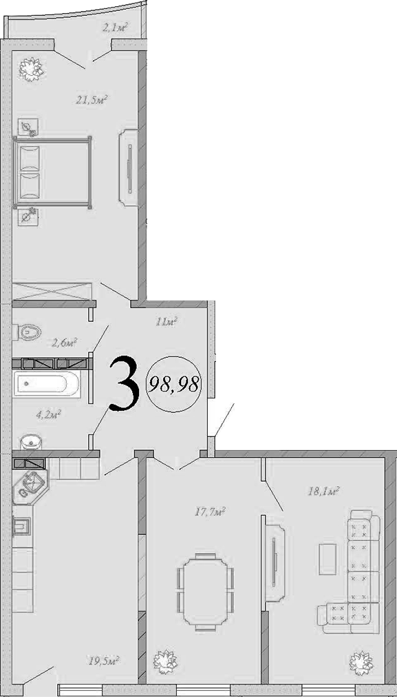 Планировка 94.6 м²