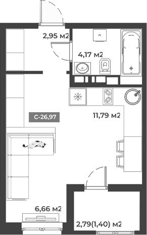 Продается 1-комн. квартира, 25.57 м²