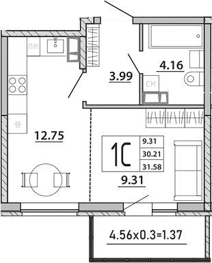 Студия · 30.21 м²