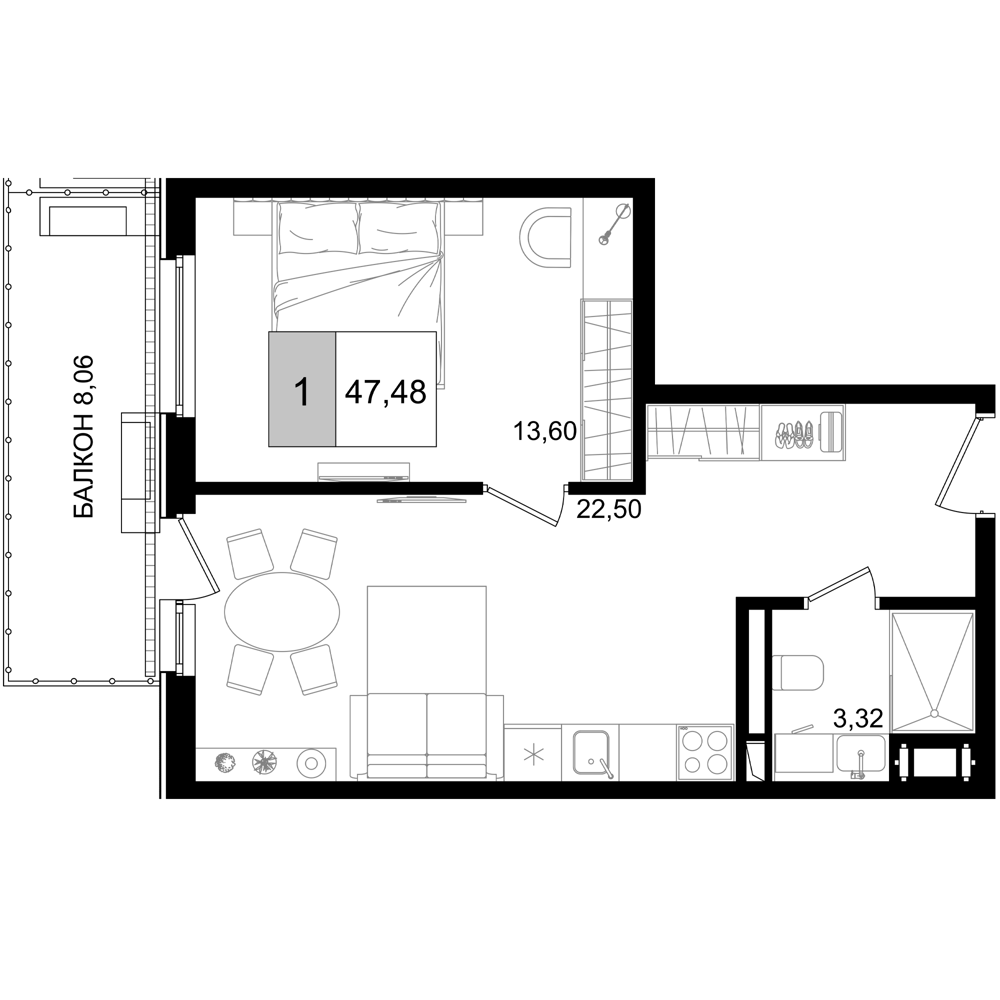 Планировка 39.42 м²