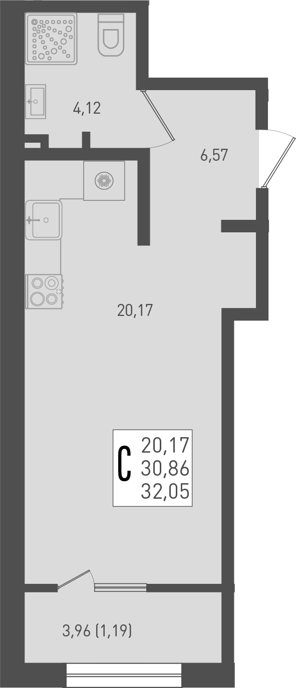 Планировка 30.86 м²