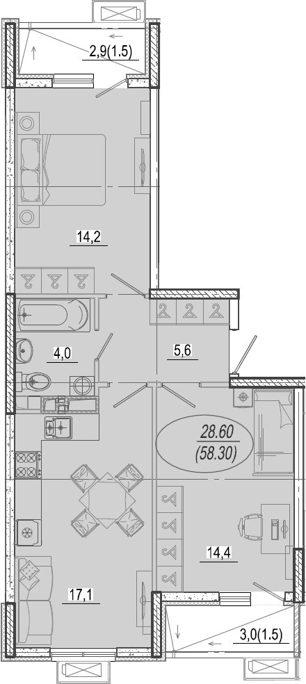 Продается 3-комн. квартира, 55.3 м²