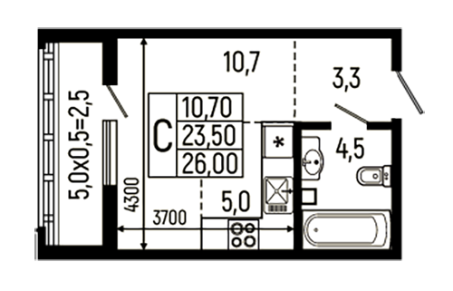Планировка 23.5 м²