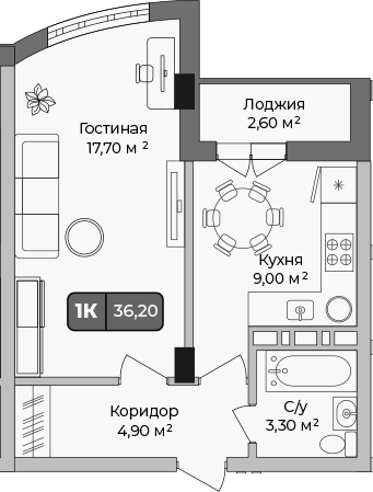 1-комн. · 34.9 м²
