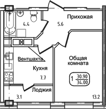 Планировка 29.6 м²