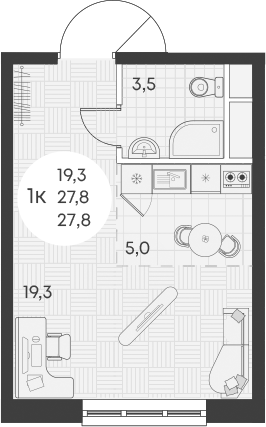 Планировка 27.8 м²