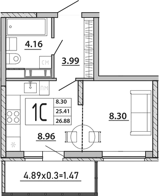 Планировка 25.41 м²