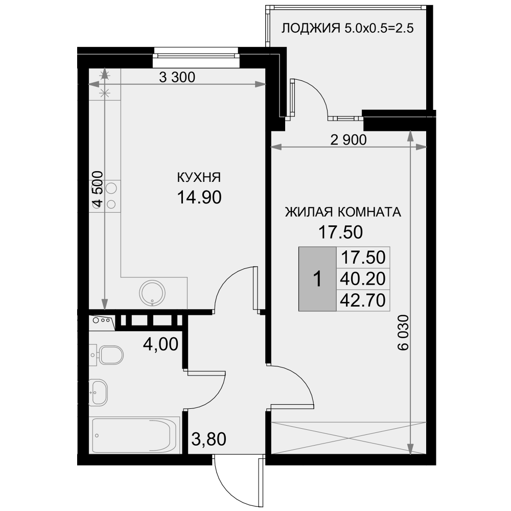 Планировка 38.3 м²