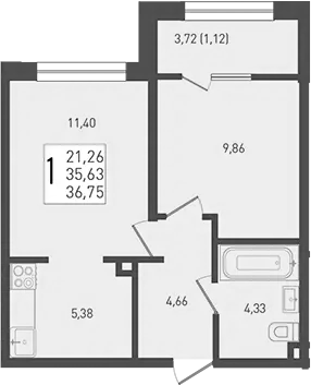 Планировка 35.63 м²