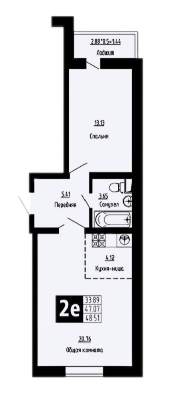 Продается 2-комн. квартира, 47.07 м²