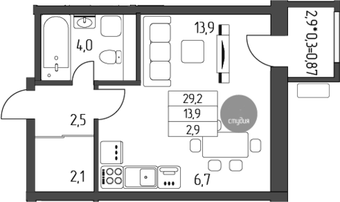 Планировка 29.2 м²