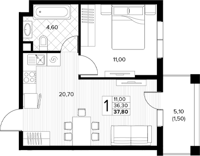 Планировка 36.3 м²