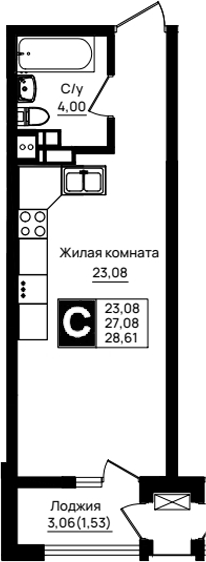 Студия · 27.08 м²