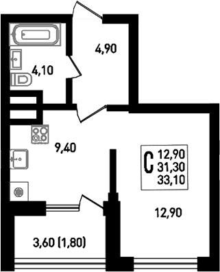Планировка 32.1 м²