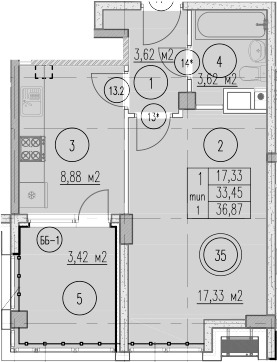 1-комн. · 33.45 м²