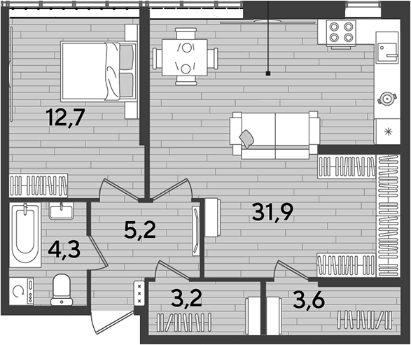 Продается 1-комн. квартира, 60.7 м²
