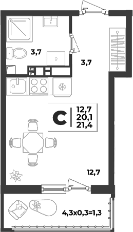 Студия · 20.1 м²