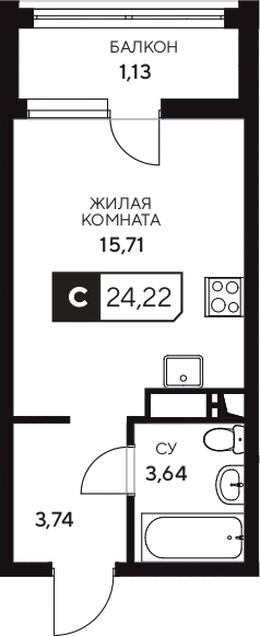 Планировка 23.09 м²
