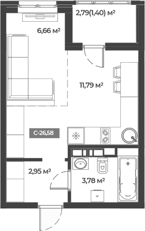 Студия · 25.18 м²
