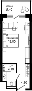 Студия, 27.7 м²