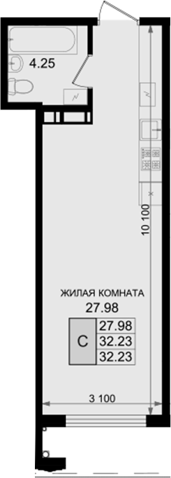 Планировка 32.23 м²