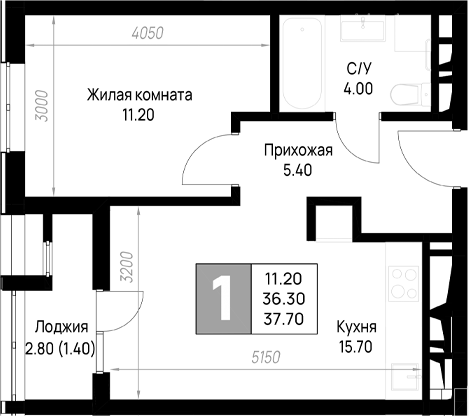 1-комн. · 36.3 м²