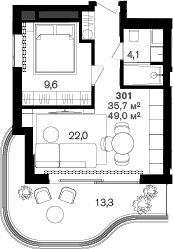Планировка 35.7 м²