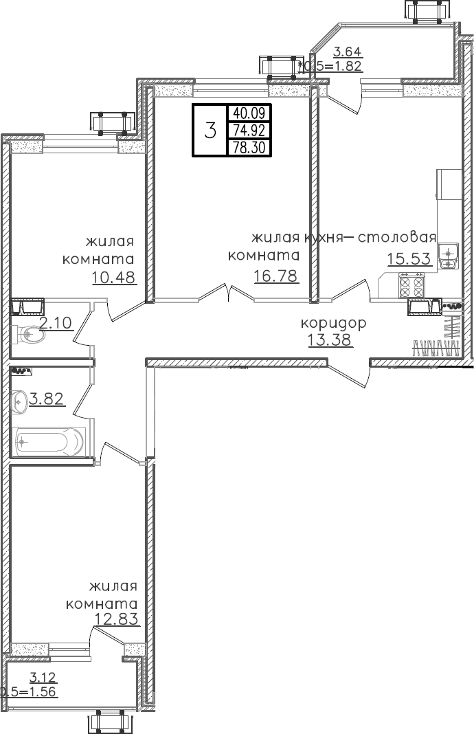 Продается 4-комн. квартира, 74.92 м²