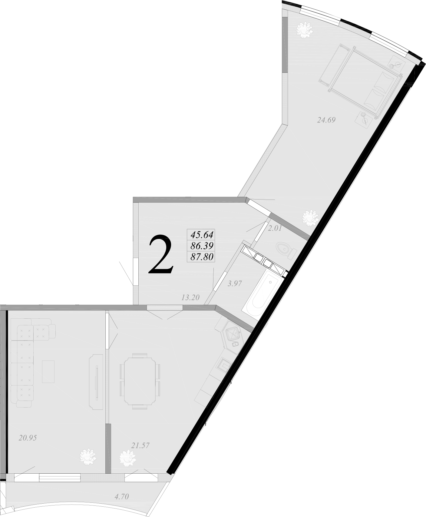 Планировка 84.98 м²
