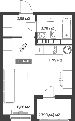 Студия · 25.18 м²