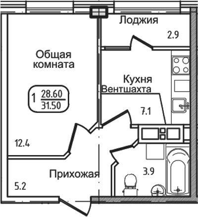 Планировка 27.3 м²