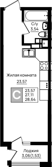 Планировка 27.11 м²